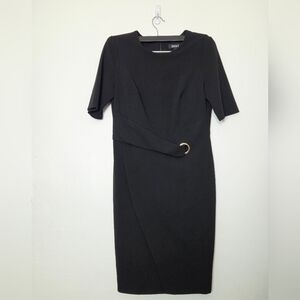 DKNY Asymmetrical Sheath Dress 8 Black Career Party Classic Half Sleeve